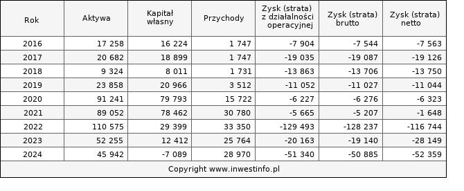 Jednostkowe wyniki roczne DATAWALK (w tys. zł.)