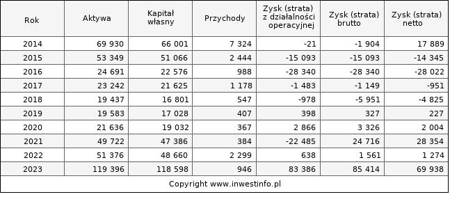 Jednostkowe wyniki roczne 06MAGNA (w tys. zł.)