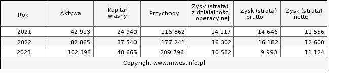 Jednostkowe wyniki roczne SPYROSOFT (w tys. zł.)